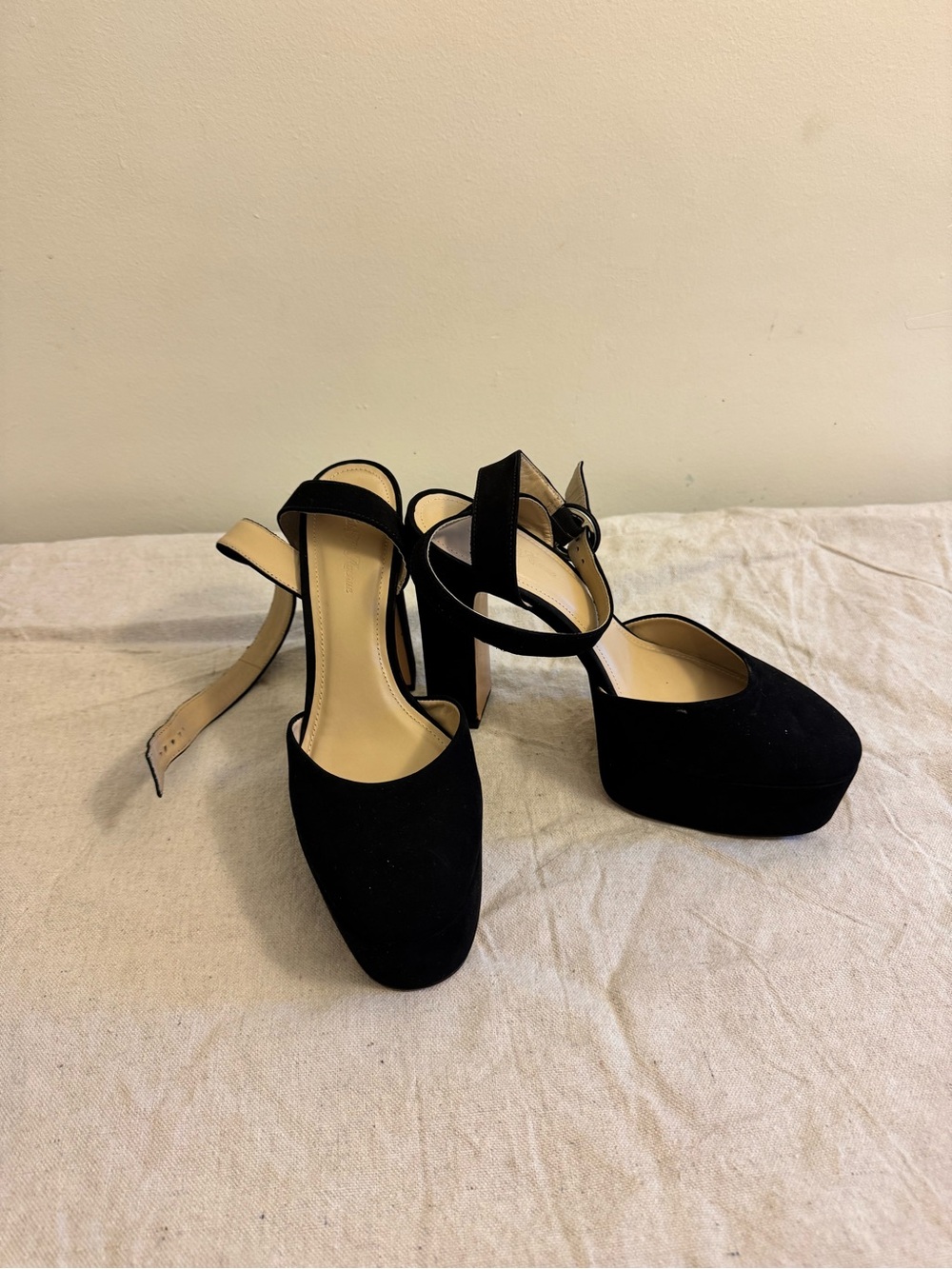 Saks Fifth Avenue Black Suede Platform Mary Jane Pumps with Ankle Strap